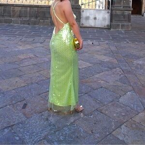 Elegant Lime Green Sequin Dress